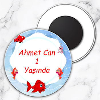 Kırmızı Balık Temalı Daire Plastik Magnet