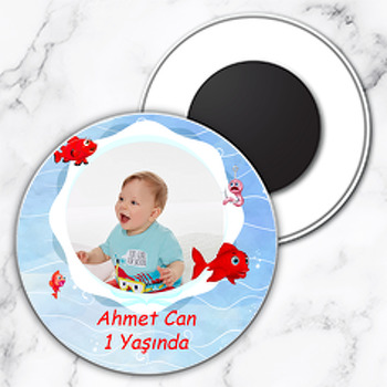 Kırmızı Balık Temalı Resimli Daire Plastik Magnet