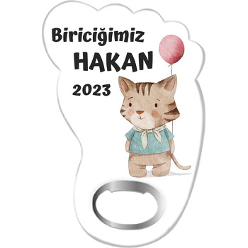 Kırmızı Balonlu Bohem Kedi Temalı Ayak İzi Magnet Açacak