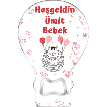 Kırmızı Balonlu Sepette Kedi Temalı Balon Magnet Açacak