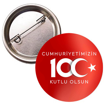 Kırmızı Bayrak Fonda Beyaz 100. Yıl Cumhuriyet Temalı İğneli Buton Rozet