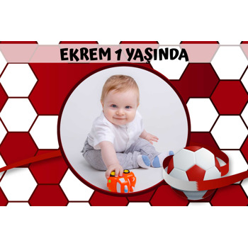 Kırmızı Beyaz Futbol Desen Temalı Doğum Günü Magnet