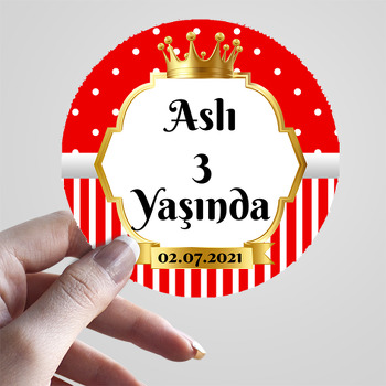 Kırmızı Beyaz Puantiye ile Gold Çerçeve Temalı Sticker