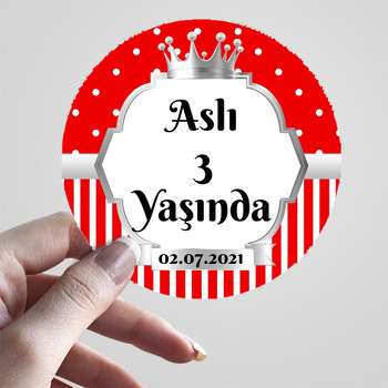 Kırmızı Beyaz Puantiye ile Gümüş Çerçeve Temalı Sticker