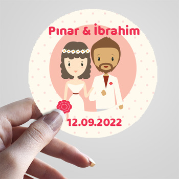 Kırmızı Buketli Gelin Damat Temalı Sticker