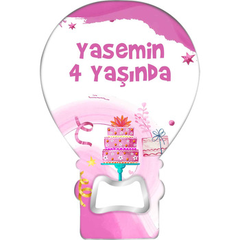 Kırmızı Çiçekli Pembe Pasta Temalı Balon Magnet Açacak