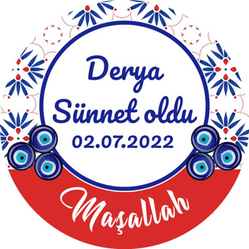 Kırmızı Çini Desende Nazar Boncuğu ile Sünnet Temalı Sticker