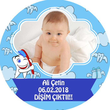 Kırmızı Diş Fırçalı Erkek Bebek Temalı Diş Buğdayı Akrilik Daire Magnet