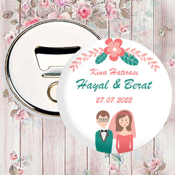 Kırmızı Duvaklı Gelin ile Damat Temalı Magnet Açacak