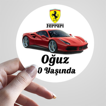 Kırmızı Ferrari Araba Temalı Doğum Günü Sticker