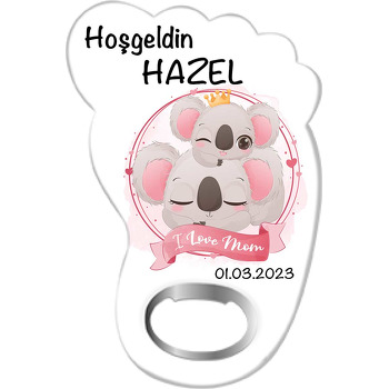 Kırmızı Flama ile Koala Anne Çocuk Temalı Ayak İzi Magnet Açacak