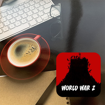 Kırmızı Fonda World War Z Temalı Bardak Altlığı