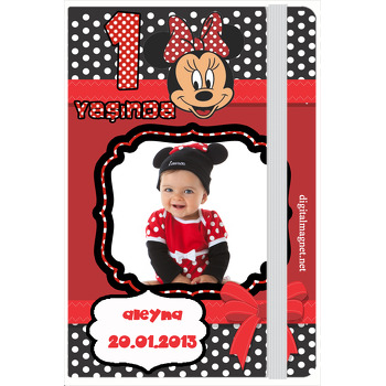 Kırmızı Fonlu Minnie Mouse Kişiye Anı Özel Defter