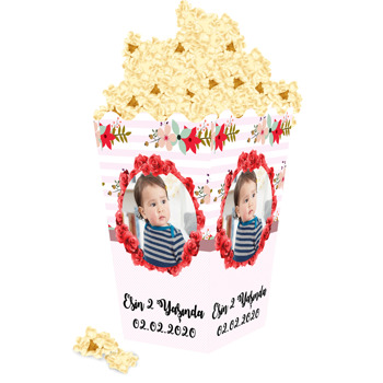 Kırmızı Gül Temalı Popcorn Kutusu