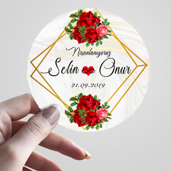 Kırmızı Güller Temalı Söz Nişan Nikah Sticker