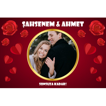 Kırmızı Güller ve Kalpler Temalı Söz Nişan Nikah Afiş