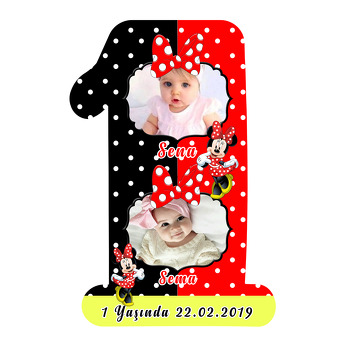 Kırmızı İkiz Minnie Temalı Doğum Günü Magnet