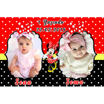 Kırmızı İkiz Minnie Temalı Doğum Günü Magnet