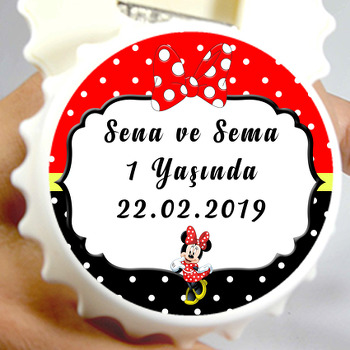 Kırmızı İkiz Minnie Temalı Kapak Şekilli Magnet Açacak