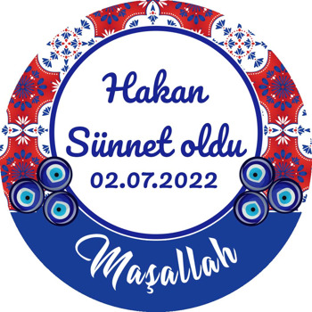 Kırmızı Mavi Çini Desende Nazar Boncuğu ile Sünnet Temalı Sticker