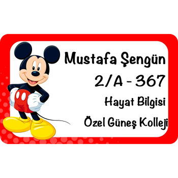 Kırmızı Mickey Mouse Temalı Defter Etiketi