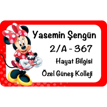 Kırmızı Minnie Mouse Temalı Defter Etiketi