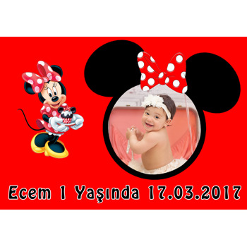 Kırmızı Minnie Mouse Temalı Doğum Günü Afiş