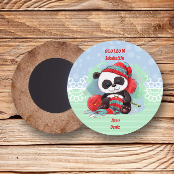 Kırmızı Şapkalı Panda Temalı Ahşap Daire Magnet