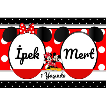 Kırmızı Siyah Mickey İkiz Temalı Doğum Günü Magnet