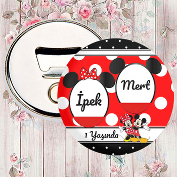 Kırmızı Siyah Mickey İkiz Temalı Magnet Açacak