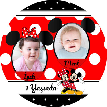 Kırmızı Siyah Mickey İkiz Temalı Resimli Sticker