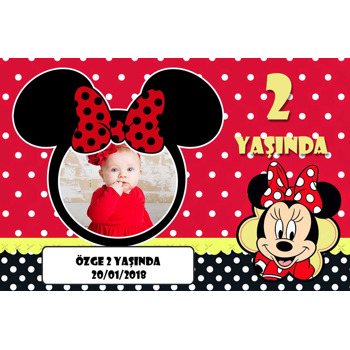 Kırmızı Siyah Minnie 2 Yaş Temalı Doğum Günü Magnet