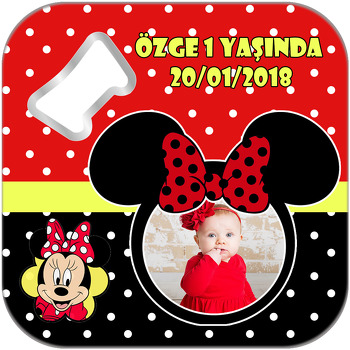 Kırmızı Siyah Minnie Temalı Kare Magnet Açacak