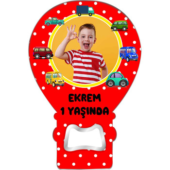 Kırmızı Zeminli Araba Çerçeveli Temalı Balon Magnet Açacak