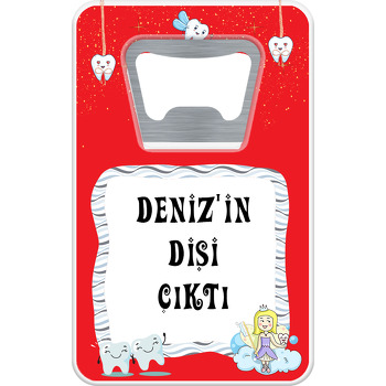 Kırmızı Zeminli Diş Temalı Dikdörtgen Magnet Açacak