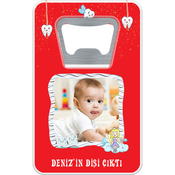 Kırmızı Zeminli Diş Temalı Dikdörtgen Magnet Açacak