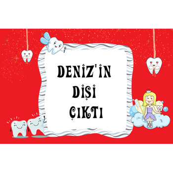 Kırmızı Zeminli Diş Temalı Doğum Günü Afiş