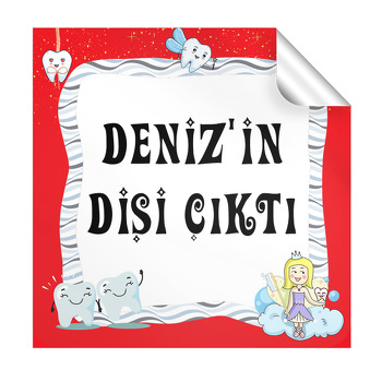 Kırmızı Zeminli Diş Temalı Kare Etiket