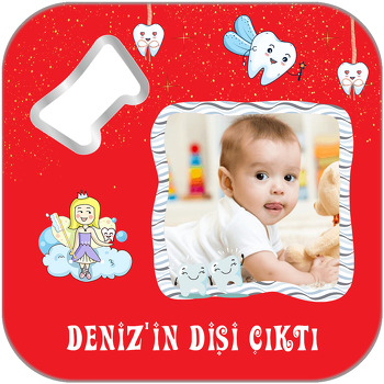 Kırmızı Zeminli Diş Temalı Kare Magnet Açacak