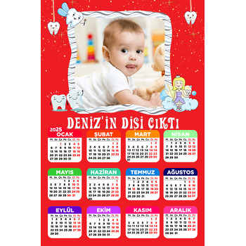 Kırmızı Zeminli Diş Temalı Takvim Magnet