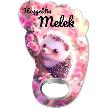 Kirpi ile Pembe Çiçekler Temalı Ayak İzi Magnet Açacak