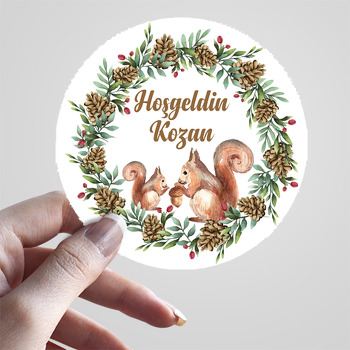 Kış Çerçeveli Sincap Temalı Hoşgeldin Bebek Sticker