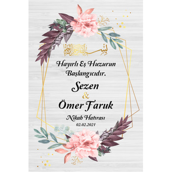 Kış Yaprakları ve Geometric Çerçeve Temalı Söz Nişan Nikah Magnet