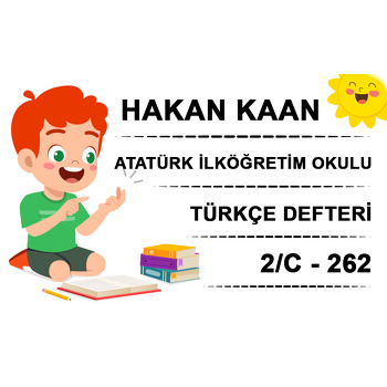 Kitaplar ile Erkek Çocuk Temalı Defter Etiketi