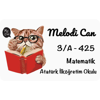 Kitaplı Kedi Temalı Defter Etiketi