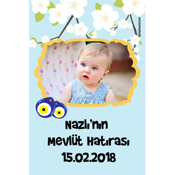 Kız Bebek İçin Beyaz Gül Temalı Bebek Mevlüdü Magneti