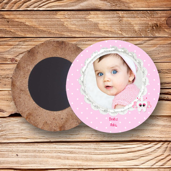 Kız Bebek İçin Diş Buğdayı Ahşap Daire Magnet