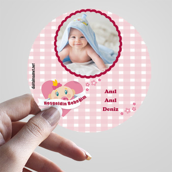 Kız Bebek İçin Sevimli Ayıcık ve Kelpli Temalı Hoşgeldin Bebek Sticker