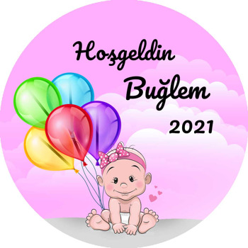 Kız Bebek ile Renkli Balonlar Temalı Akrilik Daire Magnet