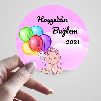 Kız Bebek ile Renkli Balonlar Temalı Sticker